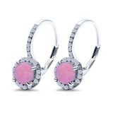 Round Lab Created Opal Earrings Simulated CZ Lever Back 925 Sterling Silver