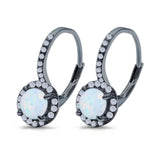 Round Lab Created Opal Earrings Simulated CZ Lever Back 925 Sterling Silver