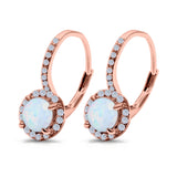 Round Lab Created Opal Earrings Simulated CZ Lever Back 925 Sterling Silver