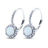 Round Lab Created Opal Earrings Simulated CZ Lever Back 925 Sterling Silver