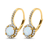 Round Lab Created Opal Earrings Simulated CZ Lever Back 925 Sterling Silver