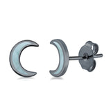 Half Moon CZ Stud Earrings Natural Larimar 925 Sterling Silver (7.5mm)