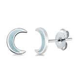 Half Moon CZ Stud Earrings Natural Larimar 925 Sterling Silver (7.5mm)
