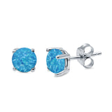 Round Solitaire Stud Earrings Lab Created Opal 925 Sterling Silver 7mm