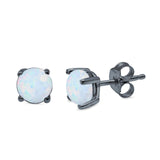 Round Solitaire Stud Earrings Lab Created Opal 925 Sterling Silver 7mm