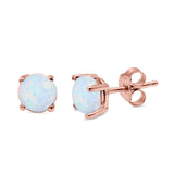 Round Solitaire Stud Earrings Lab Created Opal 925 Sterling Silver 7mm