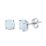 Round Solitaire Stud Earrings Lab Created Opal 925 Sterling Silver 7mm