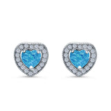 Halo Heart Engagement Lab Opal Earrings Simulated CZ 925 Sterling Silver