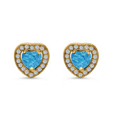 Halo Heart Engagement Lab Opal Earrings Simulated CZ 925 Sterling Silver