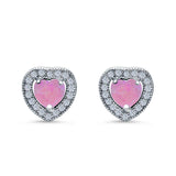 Halo Heart Engagement Lab Opal Earrings Simulated CZ 925 Sterling Silver