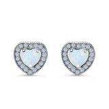 Halo Heart Engagement Lab Opal Earrings Simulated CZ 925 Sterling Silver