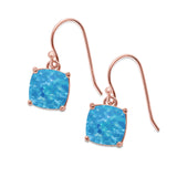 Halo Drop Dangle Earrings Cushion Lab Opal Fish Hook 925 Sterling Silver (22mm)