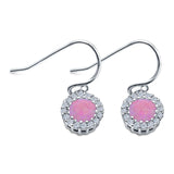 Halo Dangle Fish-Hook Earrings Lab Opal Round 925 Sterling Silver (21mm)
