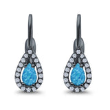 Halo Teardrop Lever Back Earrings Pear Lab Created Opal 925 Sterling Silver