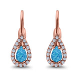 Halo Teardrop Lever Back Earrings Pear Lab Created Opal 925 Sterling Silver