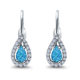 Halo Teardrop Lever Back Earrings Pear Lab Created Opal 925 Sterling Silver