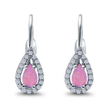 Halo Teardrop Lever Back Earrings Pear Lab Created Opal 925 Sterling Silver