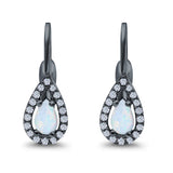 Halo Teardrop Lever Back Earrings Pear Lab Created Opal 925 Sterling Silver