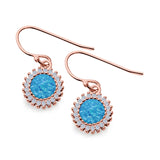 Halo Drop Dangle Fish-Hook Earrings Round Lab Created Opal 925 Sterling Silver