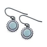 Halo Drop Dangle Fish-Hook Earrings Round Lab Created Opal 925 Sterling Silver