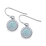 Halo Drop Dangle Fish-Hook Earrings Round Lab Created Opal 925 Sterling Silver