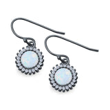 Halo Drop Dangle Fish-Hook Earrings Round Lab Created Opal 925 Sterling Silver