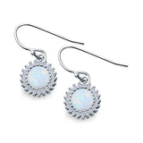 Halo Drop Dangle Fish-Hook Earrings Round Lab Created Opal 925 Sterling Silver