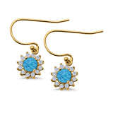 Drop Dangle Round Lab Opal Fish-Hook Earrings 925 Sterling Silver