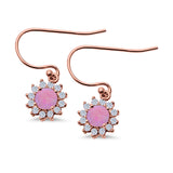 Drop Dangle Round Lab Opal Fish-Hook Earrings 925 Sterling Silver
