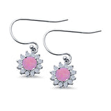 Drop Dangle Round Lab Opal Fish-Hook Earrings 925 Sterling Silver