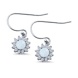 Drop Dangle Round Lab Opal Fish-Hook Earrings 925 Sterling Silver