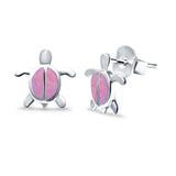 Turtle Stud Earrings Lab Created Opal 925 Sterling Silver