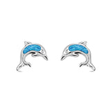 Dolphin Stud Earrings Lab Created Opal 925 Sterling Silver