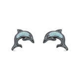 Dolphin Stud Earrings Lab Created Opal 925 Sterling Silver