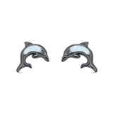 Dolphin Stud Earrings Lab Created Opal 925 Sterling Silver