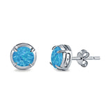 Solitaire Stud Earring Round Lab Created Opal 925 Sterling Silver (6.3mm)