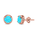 Solitaire Stud Earring Round Lab Created Opal 925 Sterling Silver (6.3mm)