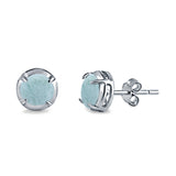 Solitaire Stud Earring Round Lab Created Opal 925 Sterling Silver (6.3mm)