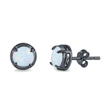 Solitaire Stud Earring Round Lab Created Opal 925 Sterling Silver (6.3mm)