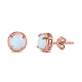 Solitaire Stud Earring Round Lab Created Opal 925 Sterling Silver (6.3mm)