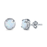 Solitaire Stud Earring Round Lab Created Opal 925 Sterling Silver (6.3mm)