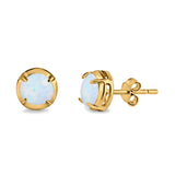 Solitaire Stud Earring Round Lab Created Opal 925 Sterling Silver (6.3mm)