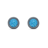 Solitaire Bezel Stud Earrings Round Lab Created Opal 925 Sterling Silver(0.25mm)