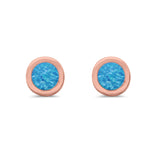 Solitaire Bezel Stud Earrings Round Lab Created Opal 925 Sterling Silver(0.25mm)