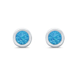 Solitaire Bezel Stud Earrings Round Lab Created Opal 925 Sterling Silver(0.25mm)