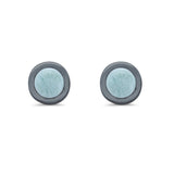 Solitaire Bezel Stud Earrings Round Lab Created Opal 925 Sterling Silver(0.25mm)