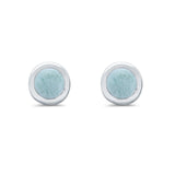 Solitaire Bezel Stud Earrings Round Lab Created Opal 925 Sterling Silver(0.25mm)