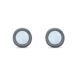 Solitaire Bezel Stud Earrings Round Lab Created Opal 925 Sterling Silver(0.25mm)