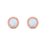 Solitaire Bezel Stud Earrings Round Lab Created Opal 925 Sterling Silver(0.25mm)