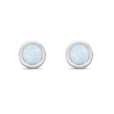 Solitaire Bezel Stud Earrings Round Lab Created Opal 925 Sterling Silver(0.25mm)